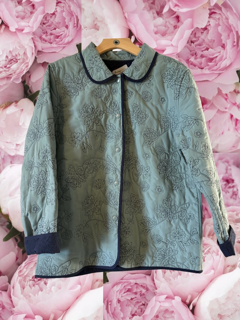 Analogy Embroidered Snap Button Down Soft Shell Light Jacket Coat Cottagecore